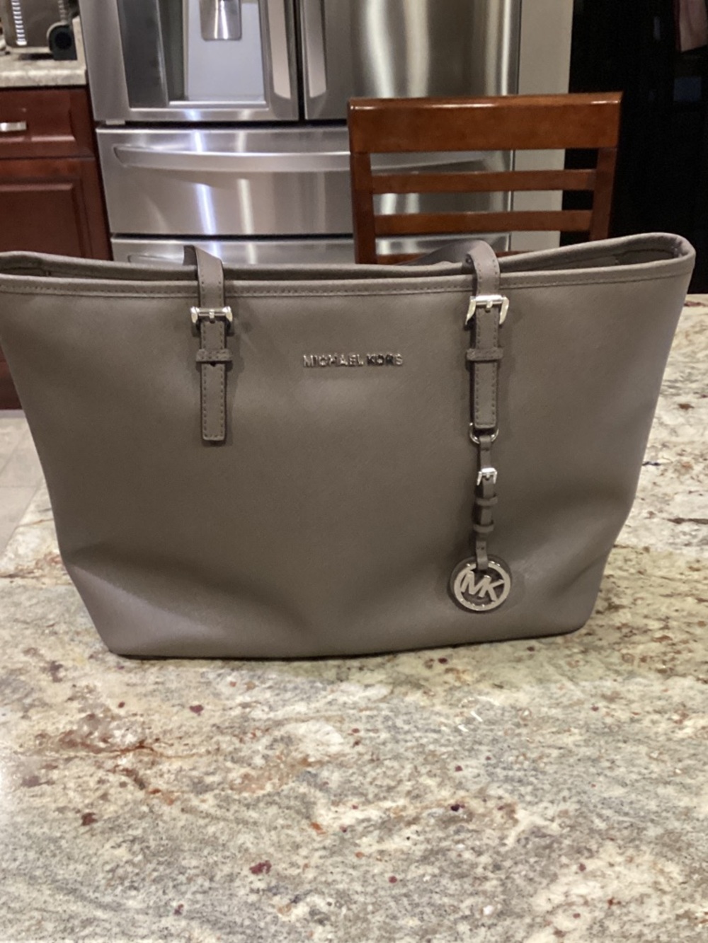 Michael Kors Gray Saffiano Tote with Logo Charm
